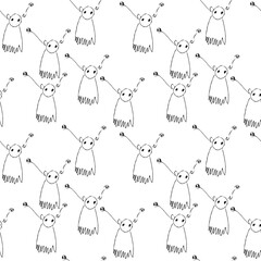 Seamless pattern with funny monsters. Hand drawn vector illustration.