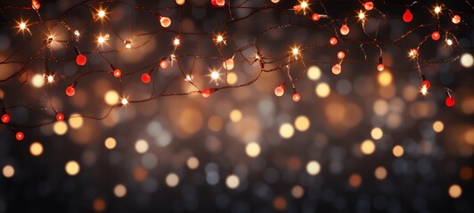 Christmas holiday and Happy New Year decoration and illumination concept. Garland bokeh lights over black background.