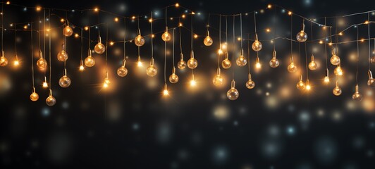 Christmas holiday and Happy New Year decoration and illumination concept. Garland bokeh lights over black background.