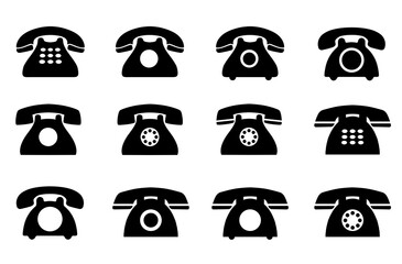 Symbol starego telefonu, czarna ikona na białym tle