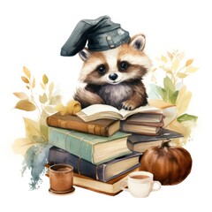 Cute Animal's Literary Adventure in Captivating Watercolor Clipart
