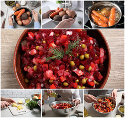 Step by step recipe of delicious vinaigrette salad, set with photos of cooking process