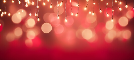 Christmas holiday and New Year decoration and illumination concept. Garland bokeh lights over red background.