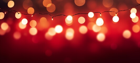 Christmas holiday and New Year decoration and illumination concept. Garland bokeh lights over red background.