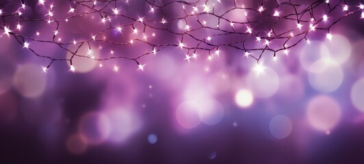 Christmas holiday decoration and illumination concept. Garland bokeh lights over purple background.