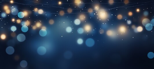 Christmas holiday and Happy New Year decoration and illumination concept. Garland bokeh lights over blue background.