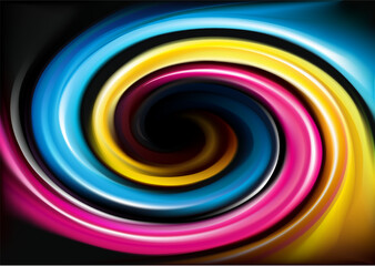 Vector swirl background of primary colors printing process: CMYK - obrazy, fototapety, plakaty