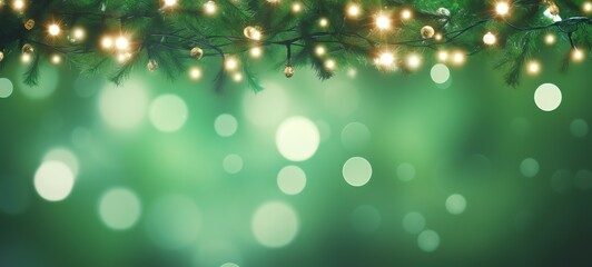 Christmas holiday decoration and illumination concept. Garland bokeh lights over green background.