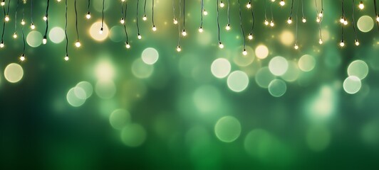 Christmas holiday decoration and illumination concept. Garland bokeh lights over green background.