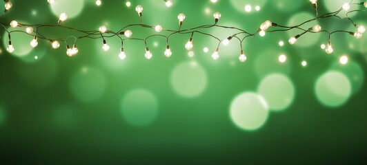 Christmas holiday decoration and illumination concept. Garland bokeh lights over green background.