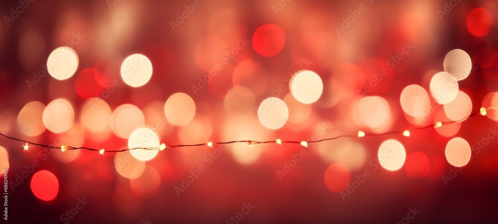 Wall mural christmas holiday and new year decoration and illumination concept. garland bokeh lights over red ba