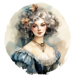 Baroque Vintage Lady in Watercolor Clipart