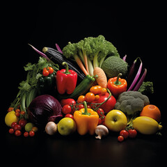 vegetable set, bright vegetables with a dark background, studio photo