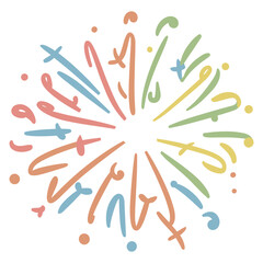 Decorative colorful bursting fireworks isolated. minimal style. New Year's Eve fireworks. Festive sparks and explosions. Vector illustration.