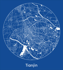 City Map Tianjin China Asia blue print round Circle vector illustration