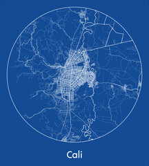 City Map Cali Colombia South America blue print round Circle vector illustration