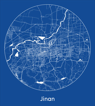 City Map Jinan China Asia blue print round Circle vector illustration