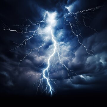 Dramatic Lightning Bolt in Stormy Night Sky Isolated Image