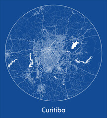 City Map Curitiba Brazil South America blue print round Circle vector illustration
