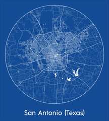 City Map San Antonio Texas United States North America blue print round Circle vector illustration