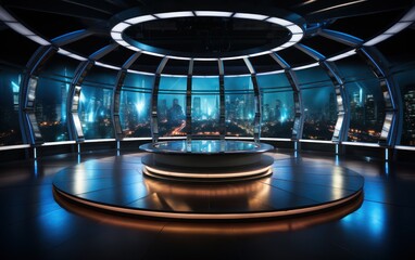 High Tech TV Studio Seamless Background with Large TV Screen