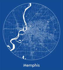 City Map Memphis United States North America blue print round Circle vector illustration