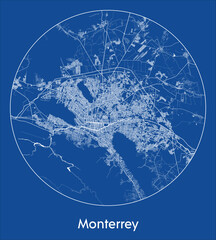 City Map Monterrey Mexico North America blue print round Circle vector illustration