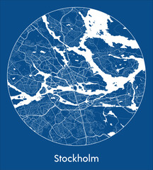City Map Stockholm Sweden Europe blue print round Circle vector illustration
