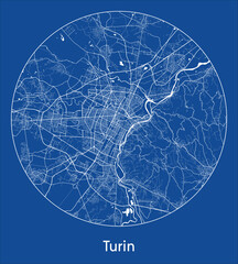 City Map Turin Italy Europe blue print round Circle vector illustration
