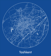 City Map Tashkent Uzbekistan Asia blue print round Circle vector illustration