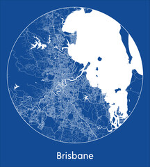 City Map Brisbane Australia blue print round Circle vector illustration