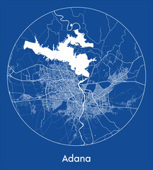 City Map Adana Turkey Asia blue print round Circle vector illustration