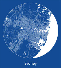 City Map Sydney Australia blue print round Circle vector illustration