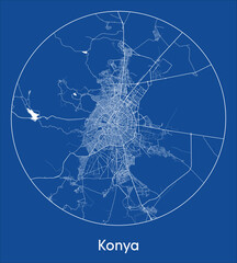 City Map Konya Turkey Asia blue print round Circle vector illustration