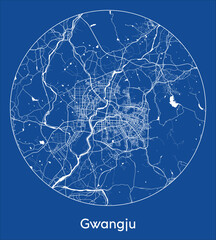 City Map Gwangju South Korea Asia blue print round Circle vector illustration