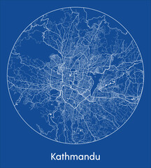 City Map Kathmandu Nepal Asia blue print round Circle vector illustration