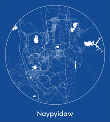 City Map Naypyidaw Myanmar Asia blue print round Circle vector illustration