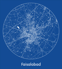 City Map Faisalabad Pakistan Asia blue print round Circle vector illustration