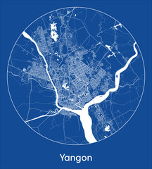 City Map Yangon Myanmar Asia blue print round Circle vector illustration