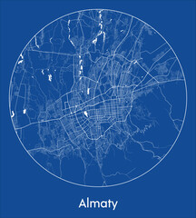City Map Almaty Kazakhstan Asia blue print round Circle vector illustration