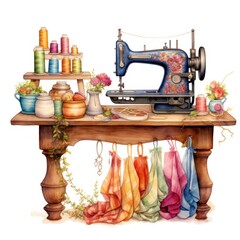 Artistic Inspiration with Vintage Sewing Table Watercolor Clipart