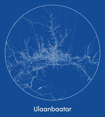 City Map Ulaanbaatar Mongolia Asia blue print round Circle vector illustration