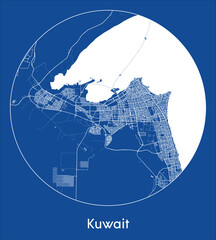 City Map Kuwait Kuwait Asia blue print round Circle vector illustration
