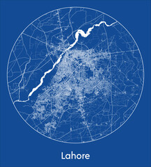 City Map Lahore Pakistan Asia blue print round Circle vector illustration