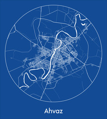 City Map Ahvaz Iran Asia blue print round Circle vector illustration
