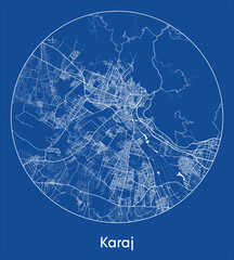 City Map Karaj Iran Asia blue print round Circle vector illustration