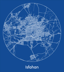 City Map Isfahan Iran Asia blue print round Circle vector illustration