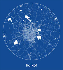 City Map Rajkot India Asia blue print round Circle vector illustration