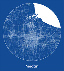 City Map Medan Indonesia Asia blue print round Circle vector illustration