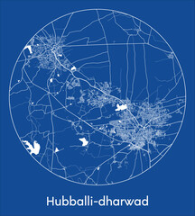 City Map Hubballi-dharwad India Asia blue print round Circle vector illustration
